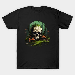 Skull with moss and mushrooms - Aestethic Goblincore T-Shirt